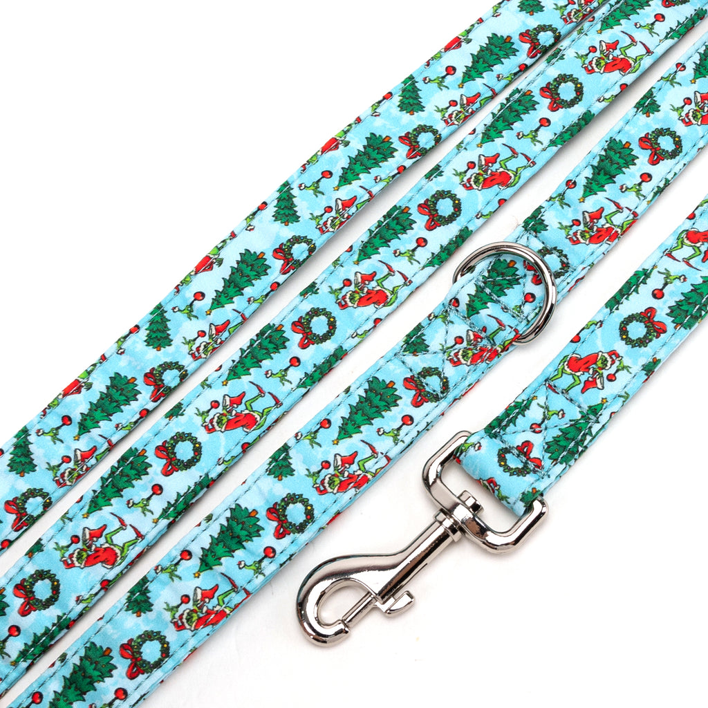 100% Cotton Adjustable Dog Leash Silver The Grinch detail