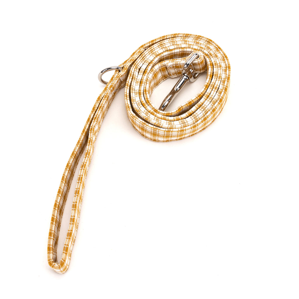 100% Cotton Adjustable Dog Leash Gingham Yellow rolled