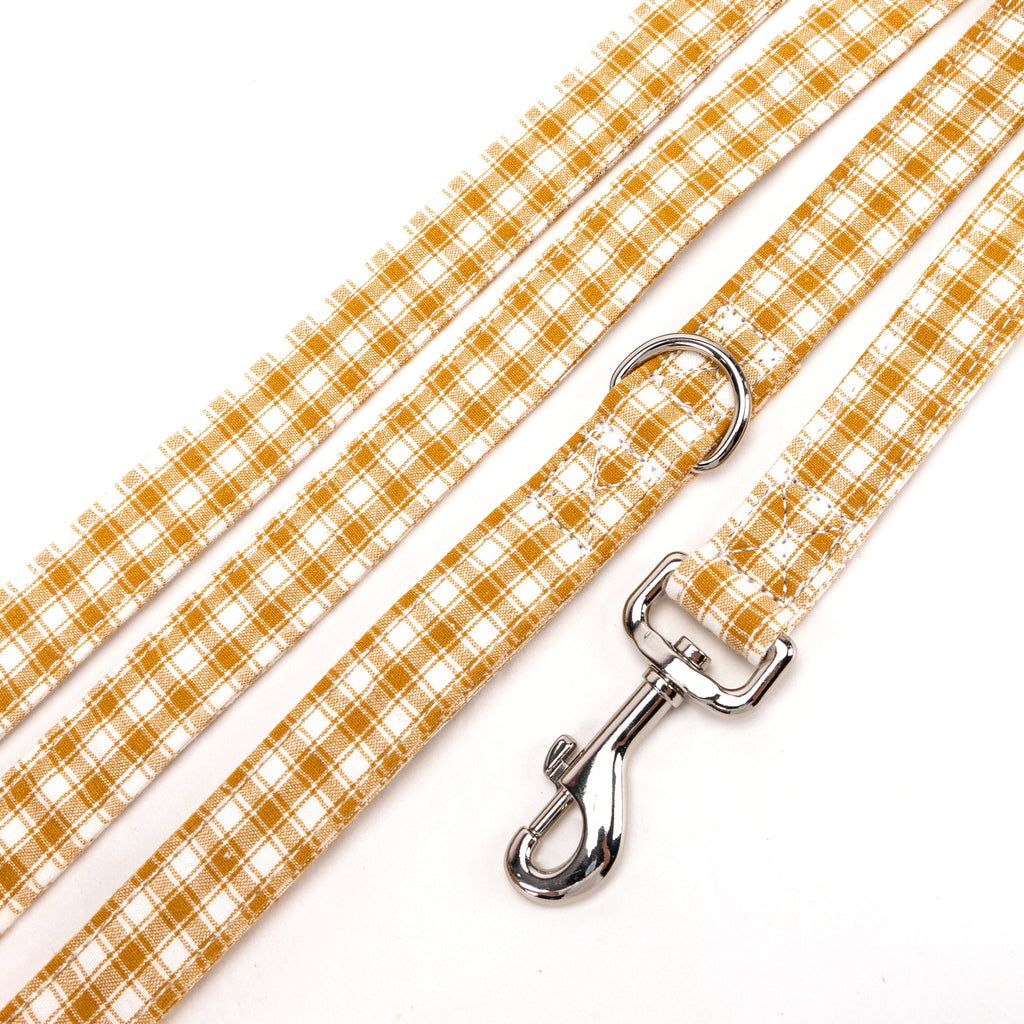 100% Cotton Adjustable Dog Leash Gingham Yellow detail