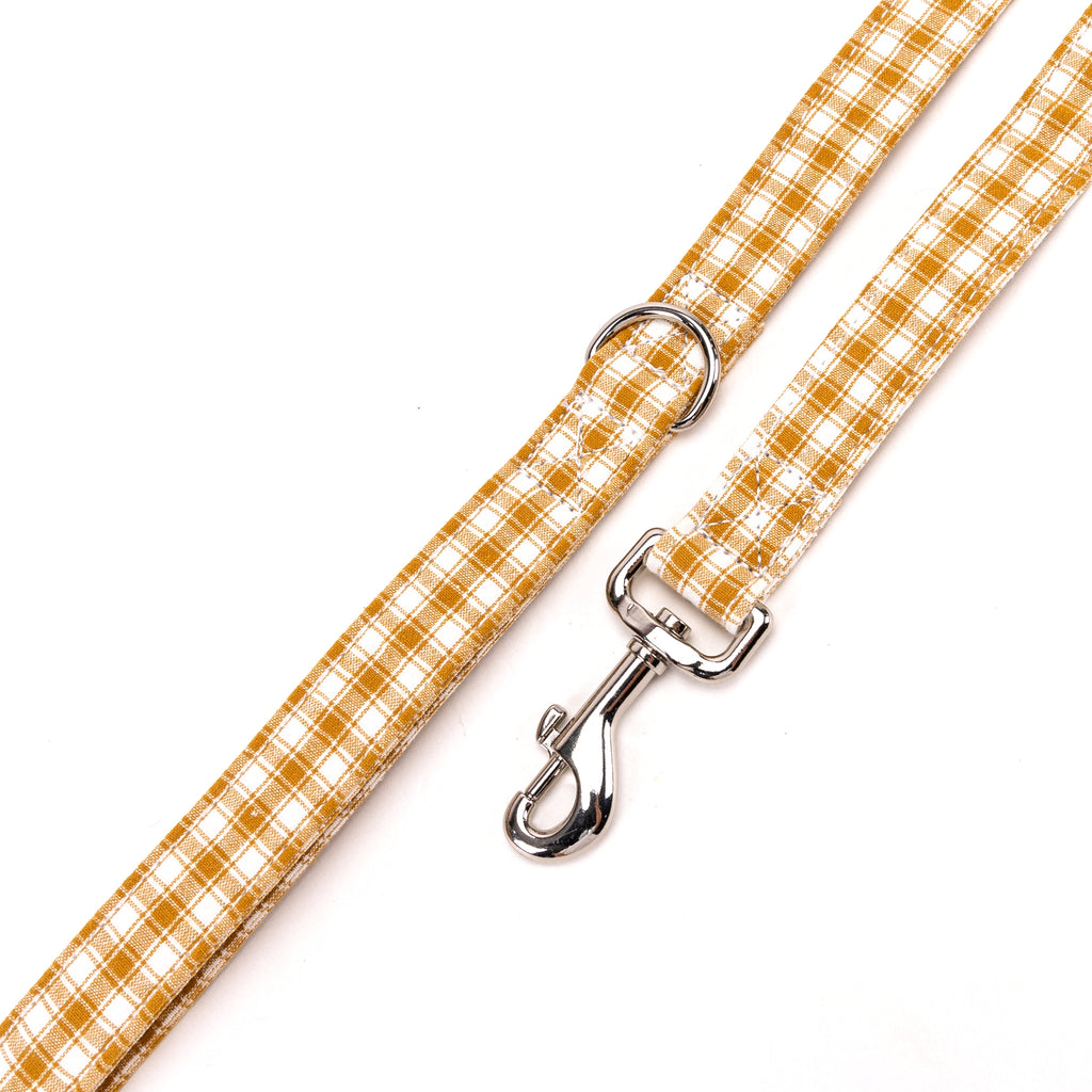100% Cotton Adjustable Dog Leash Gingham Yellow hardware