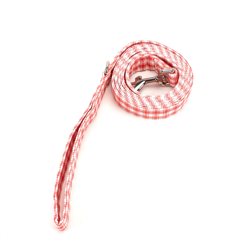 100% Cotton Adjustable Dog Leash Gingham Orange rolled
