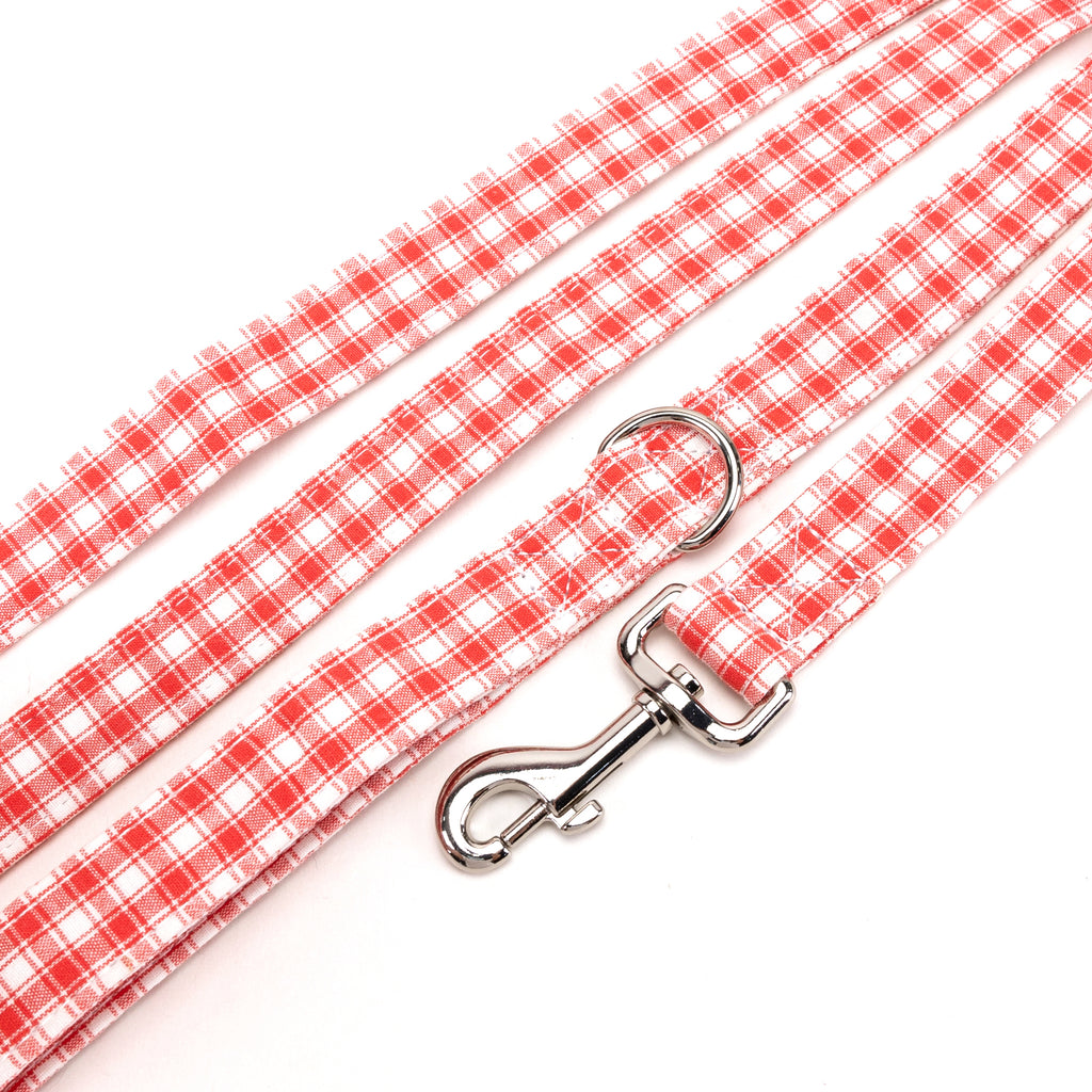 100% Cotton Adjustable Dog Leash Gingham Orange detail