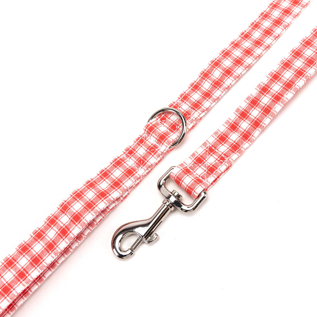100% Cotton Adjustable Dog Leash Gingham Orange hardware