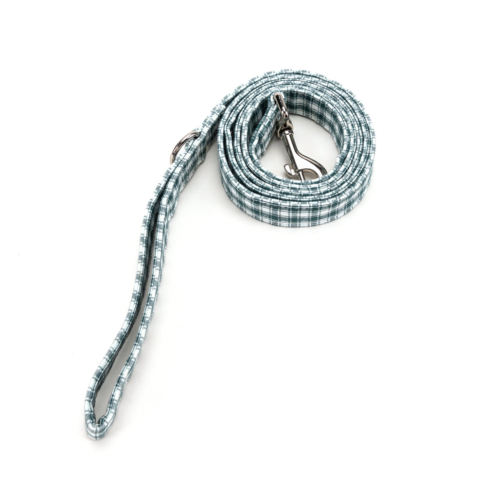 100% Cotton Adjustable Dog Leash Gingham Green rolled