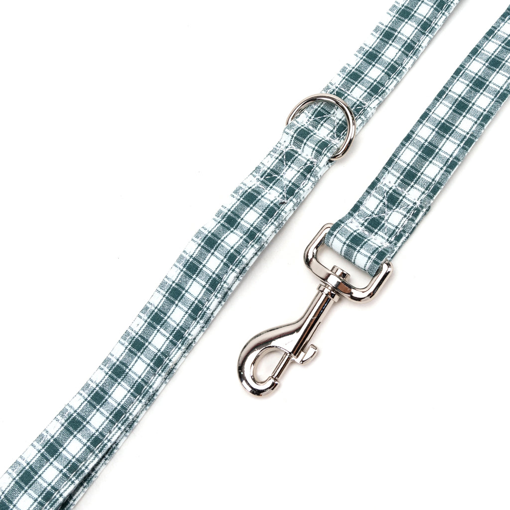 100% Cotton Adjustable Dog Leash Gingham Green hardware