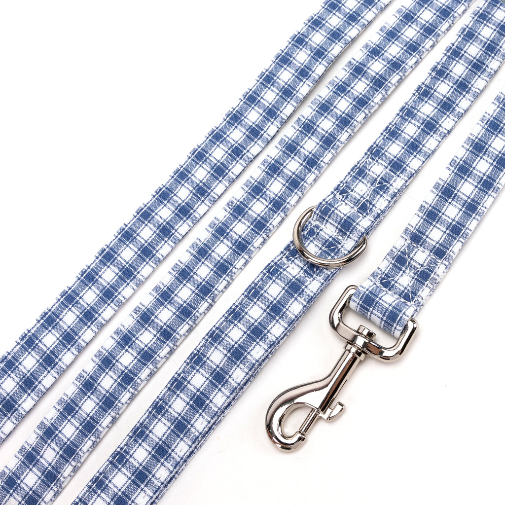 100% Cotton Adjustable Dog Leash Gingham Blue detail