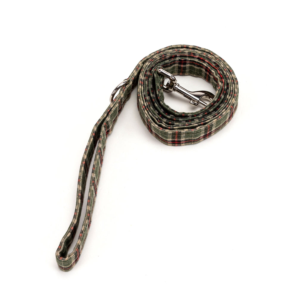 100% Cotton Adjustable Dog Leash MacPherson Hunting Green rolled