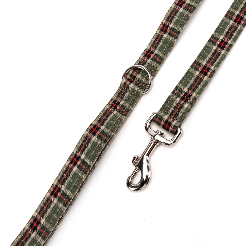 100% Cotton Adjustable Dog Leash MacPherson Hunting Green hardware