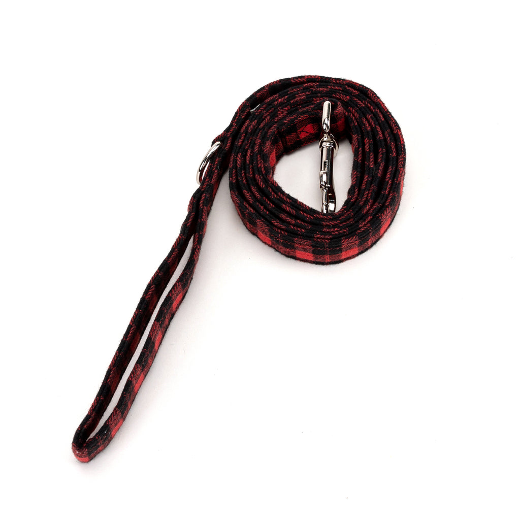 100% Cotton Adjustable Dog Leash Black Watch Red rolled