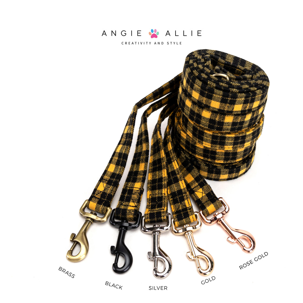 100% Cotton Adjustable Dog Leash  Rose Gold Watch Yellow with brass, black, silver, gold, rose gold hardware