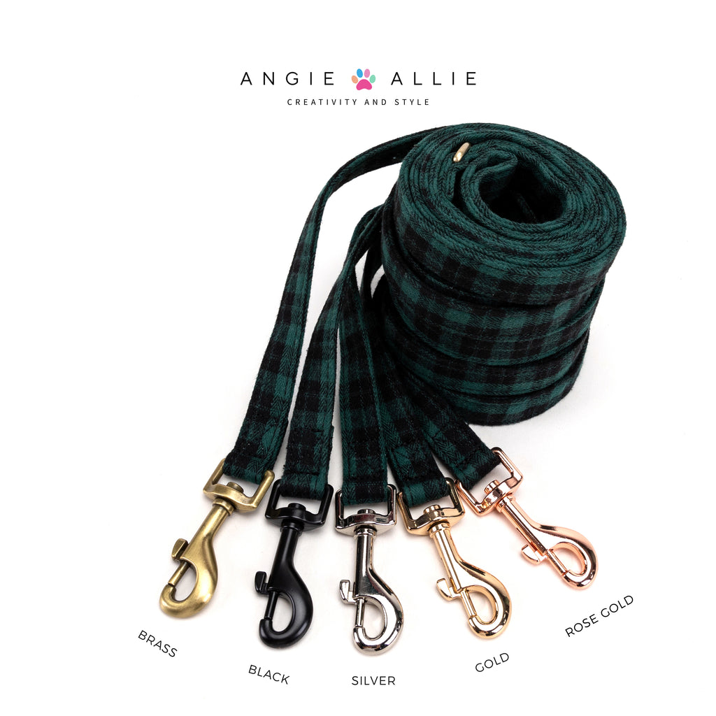 100% Cotton Adjustable Dog Leash Black Watch Army with brass, black, silver, gold, rose gold hardware 
