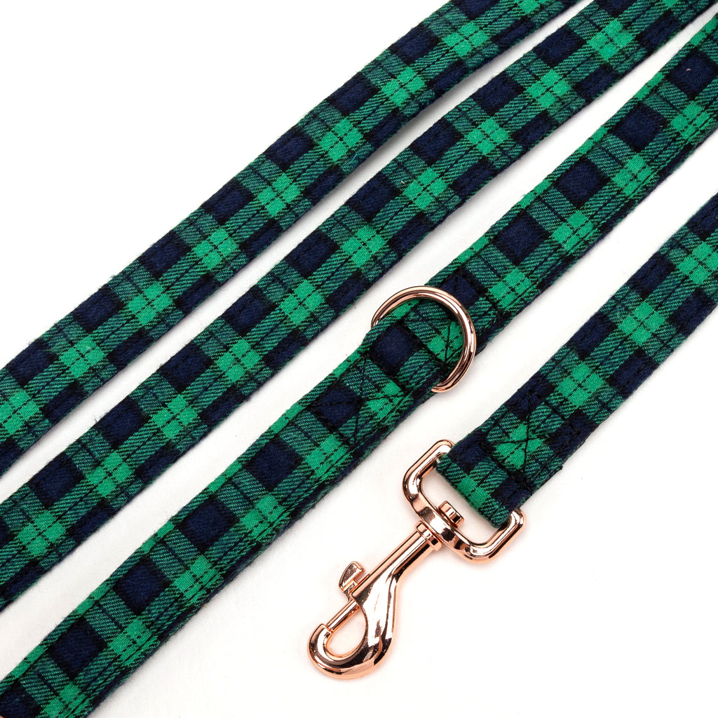 100% Cotton Adjustable Dog Leash Black Watch Lime detail