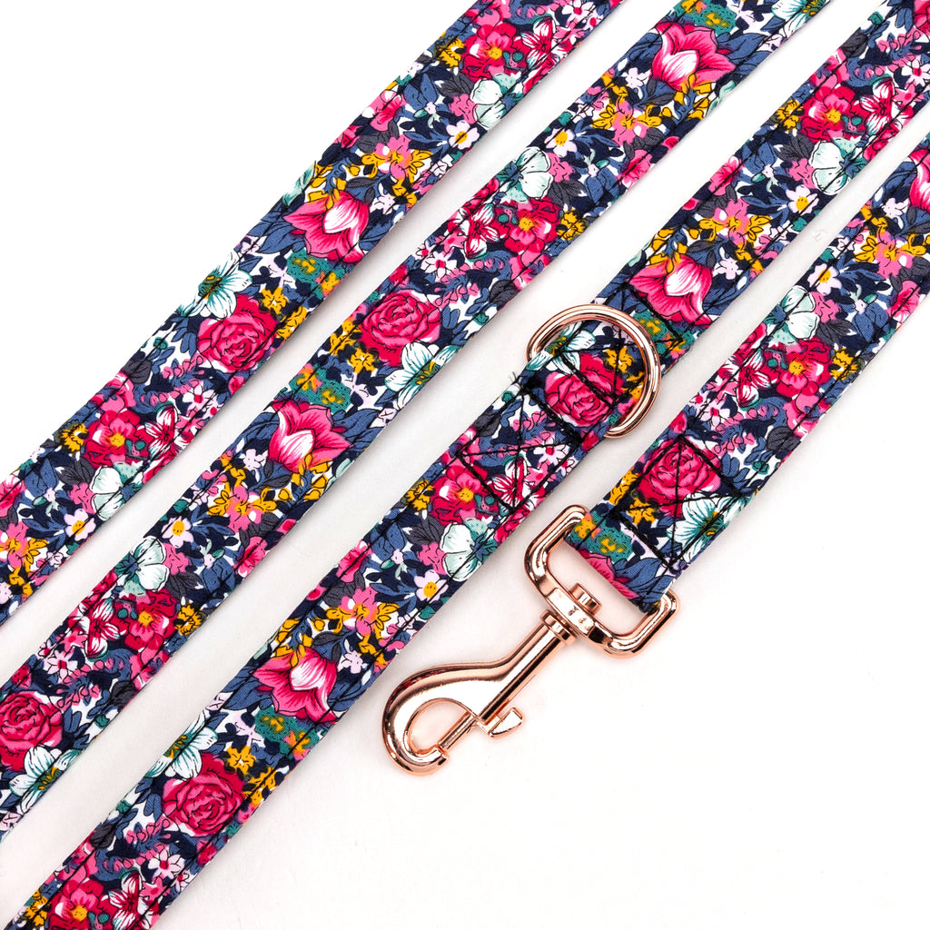 100% Cotton Adjustable Dog Leash  Blossom Blue detail