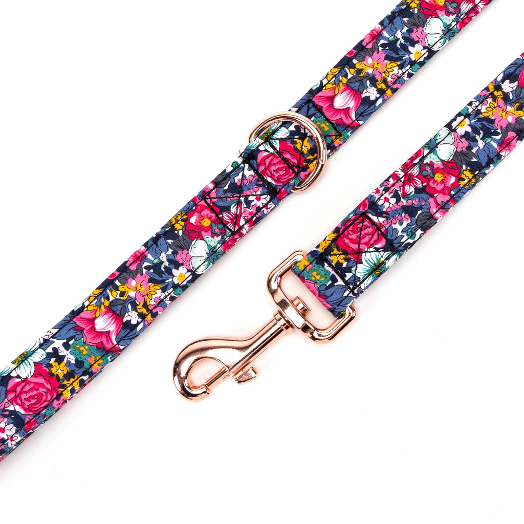 100% Cotton Adjustable Dog Leash  Blossom Blue hardware