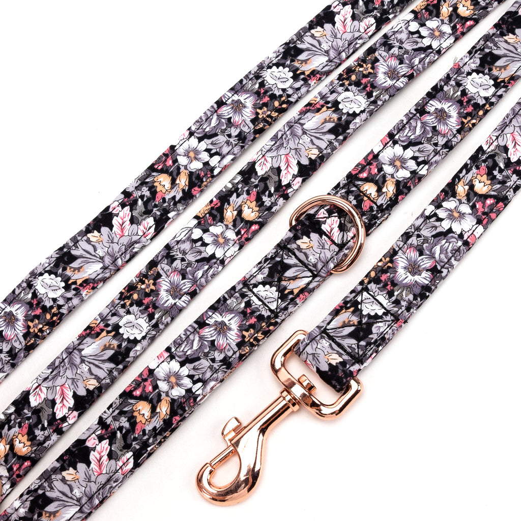 100% Cotton Adjustable Dog Leash Blossom Grey detail
