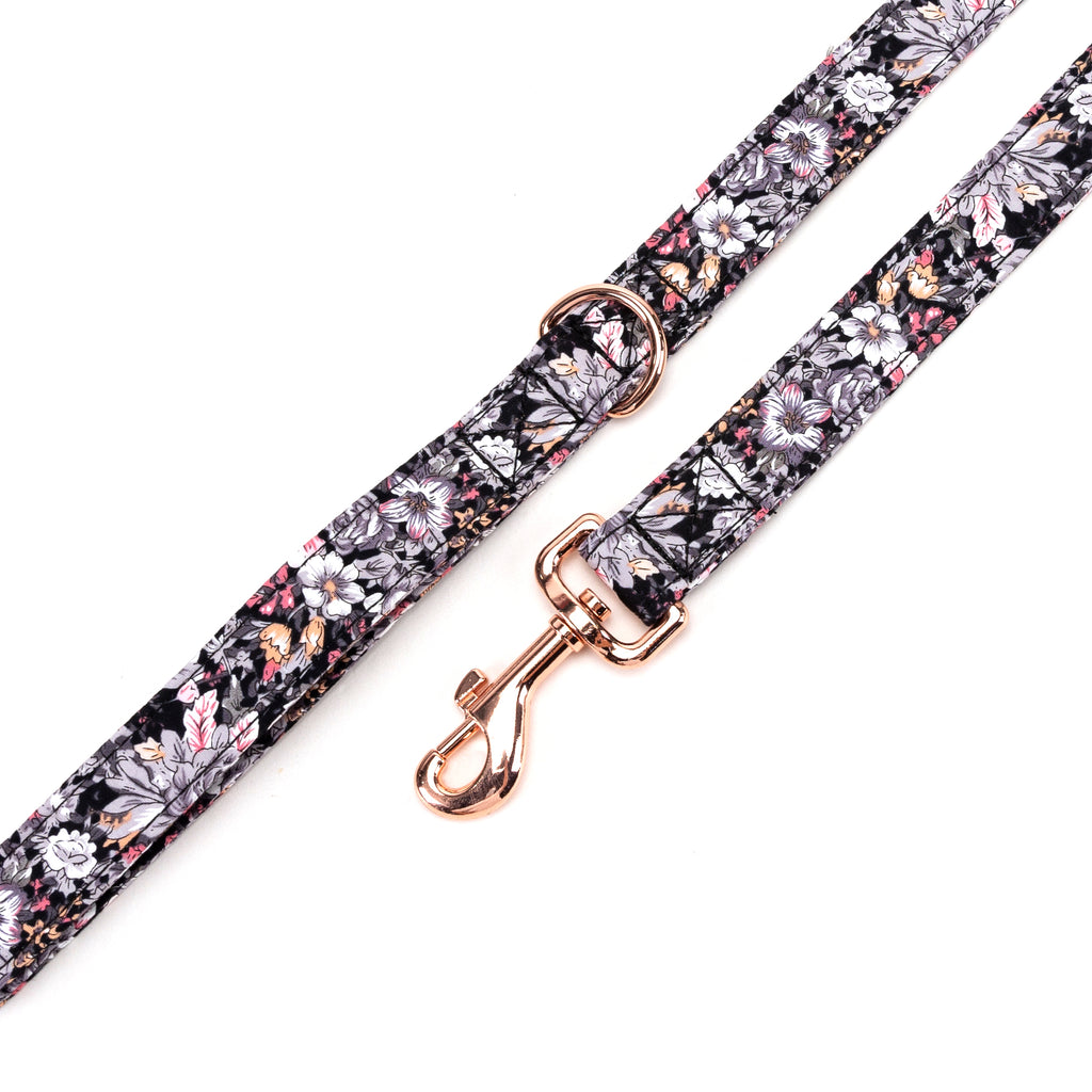 100% Cotton Adjustable Dog Leash Blossom Grey hardware