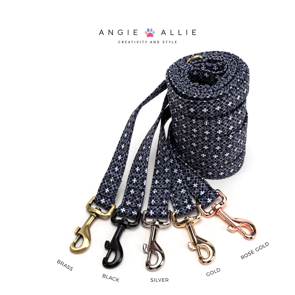 100% Cotton Adjustable Dog Leash   Chrome Hearts Black with brass, black, silver, gold, rose gold hardware