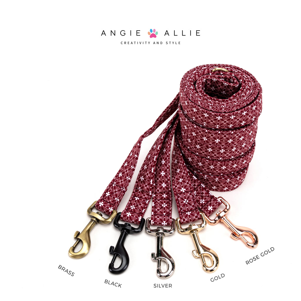 100% Cotton Adjustable Dog Leash   Chrome Hearts red with brass, black, silver, gold, rose gold hardware 