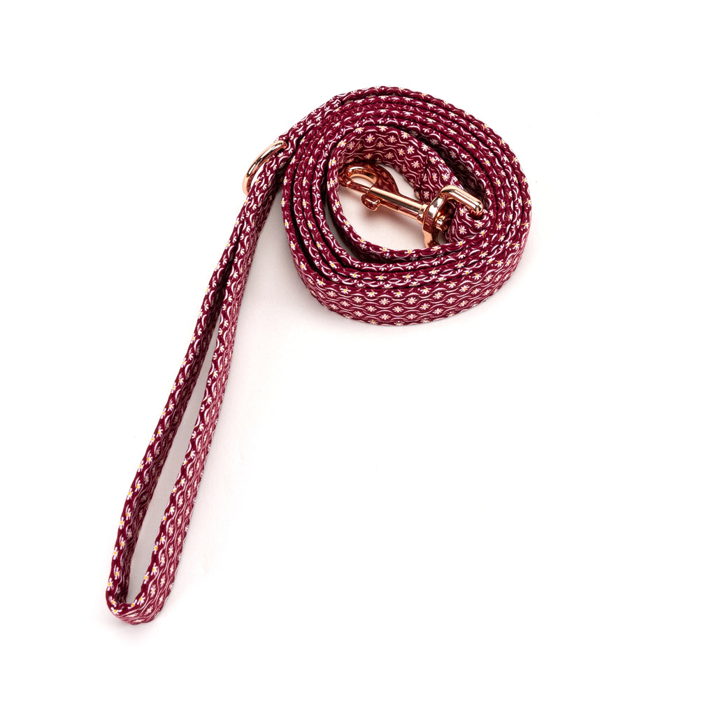 100% Cotton Adjustable Dog Leash  Heritage Red rolled