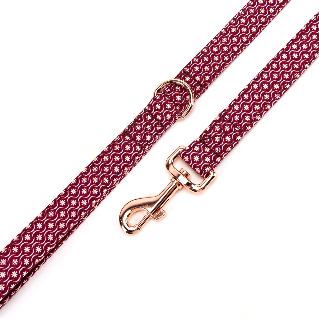 100% Cotton Adjustable Dog Leash  Heritage Red hardware