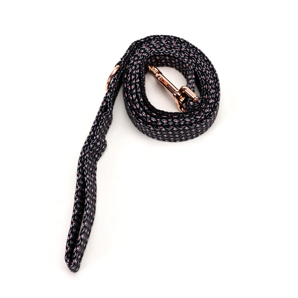 100% Cotton Adjustable Dog Leash - Heritage Black rollled