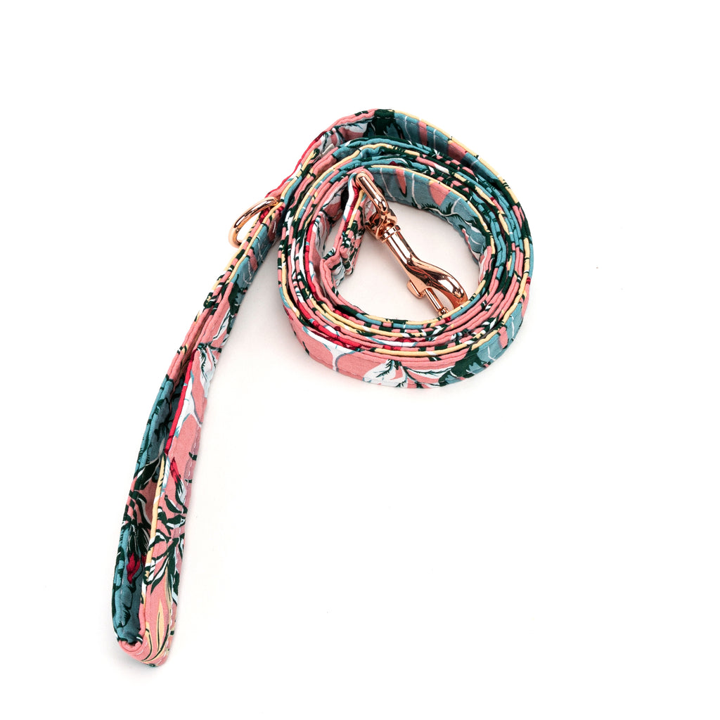 100% Cotton Adjustable Dog Leash Romantic Rose rolled