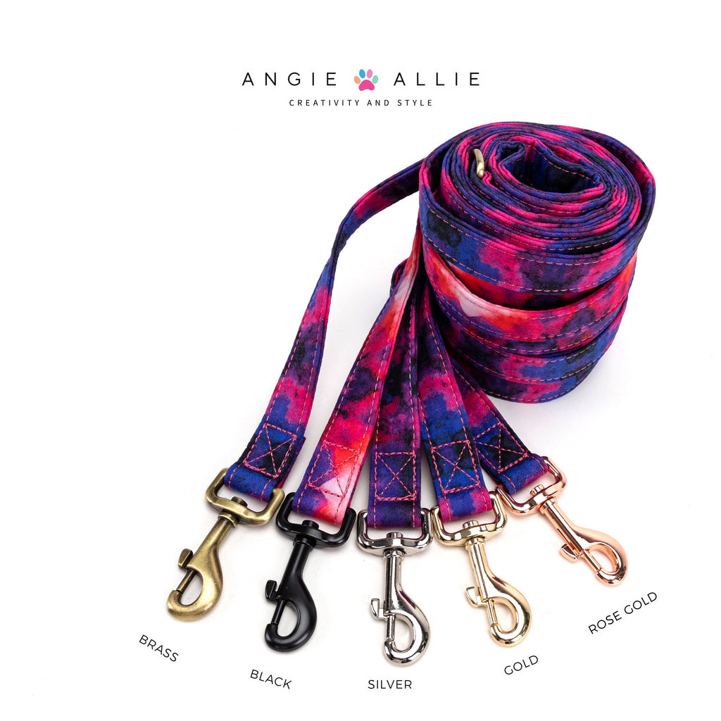 100% Cotton Adjustable Dog Leash  Galaxy with brass, black, silver, gold, rose gold hardware 
