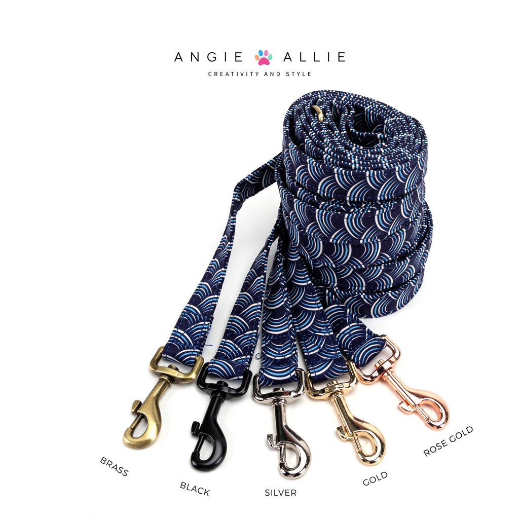 100% Cotton Adjustable Dog Leash Moon Tide with brass, black, silver, gold, rose gold hardware