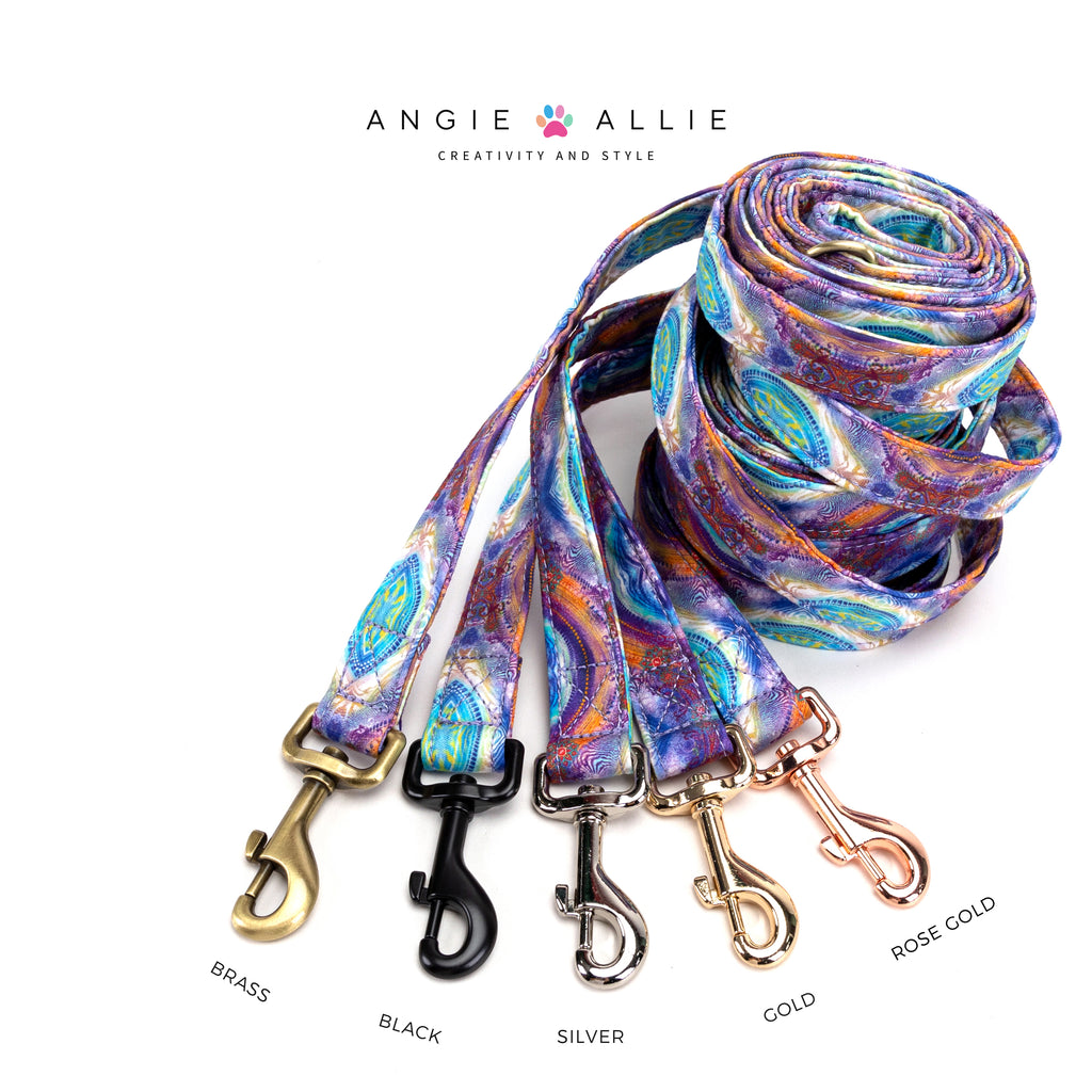 100% Cotton Adjustable Dog Leash Aurora with brass, black, silver, gold, rose gold hardware
