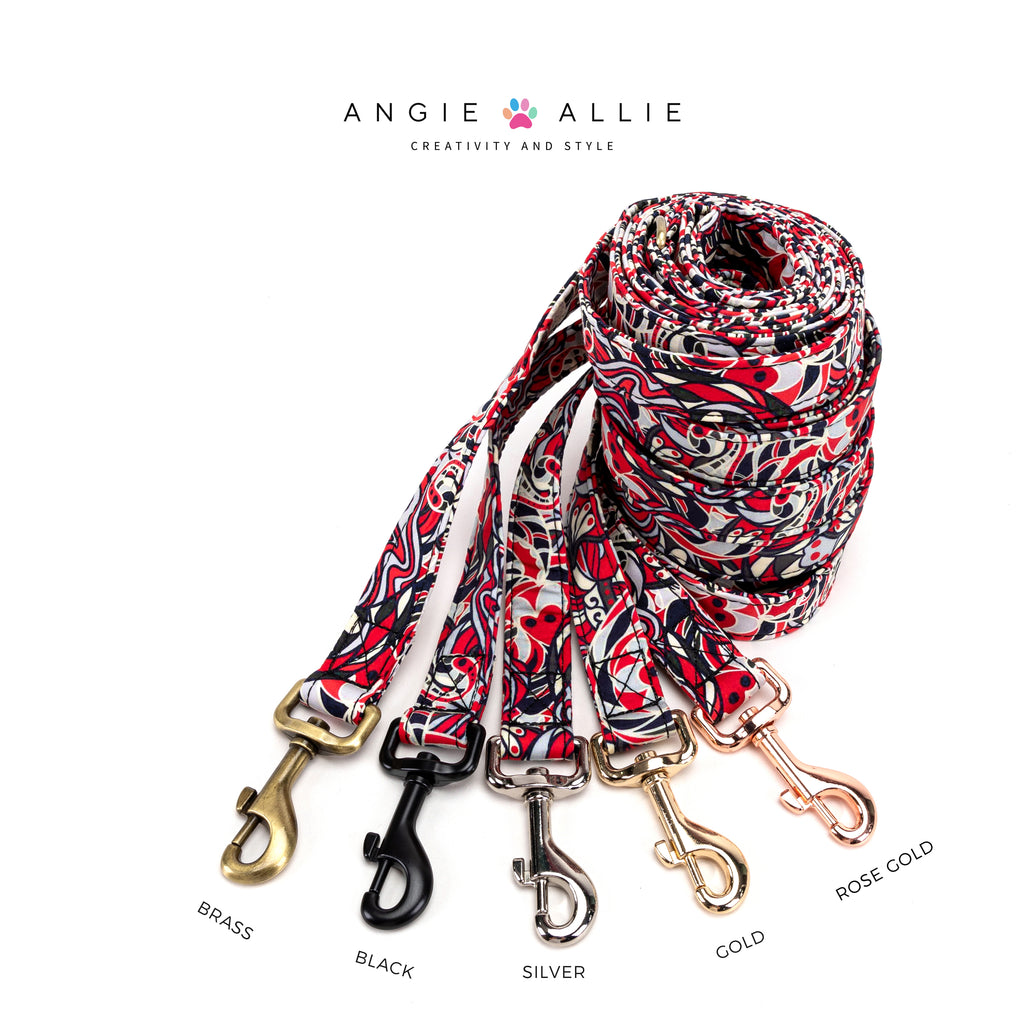 100% Cotton Adjustable Dog Leash  Impressionist with brass, black, silver, gold, rose gold hardware