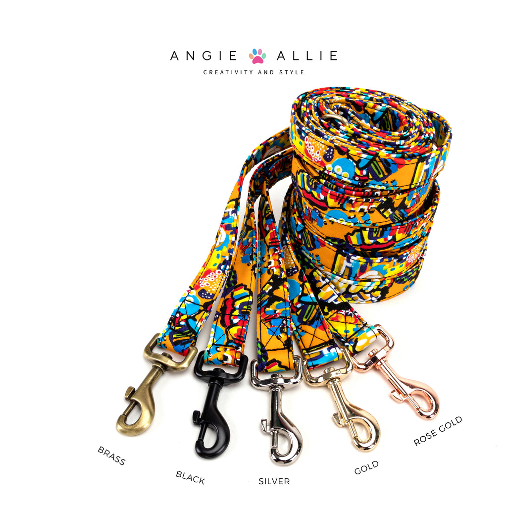 100% Cotton Adjustable Dog Leash  Countryside Life with brass, black, silver, gold, rose gold hardware