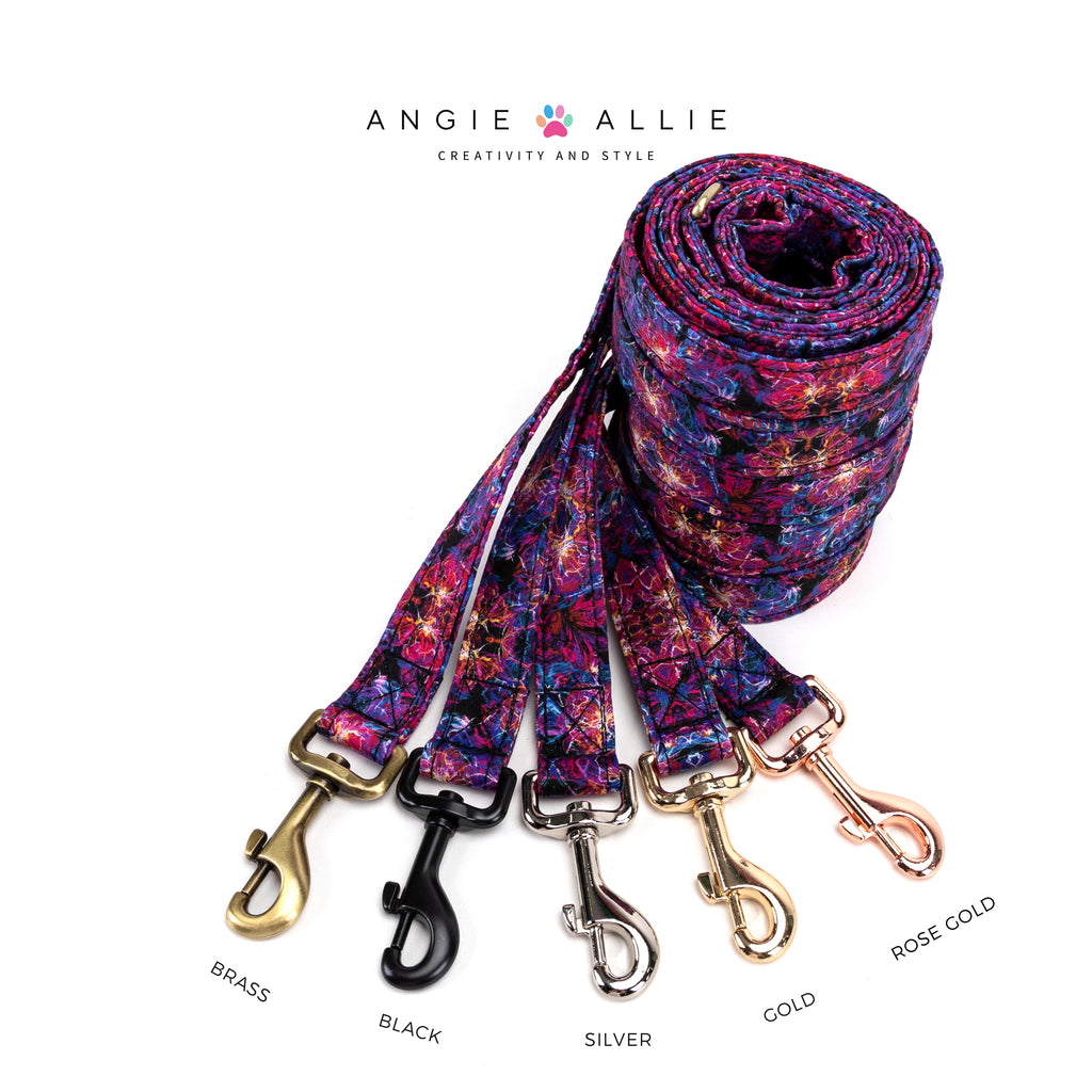 100% Cotton Adjustable Dog Leash Nebula with brass, black, silver, gold, rose gold hardware