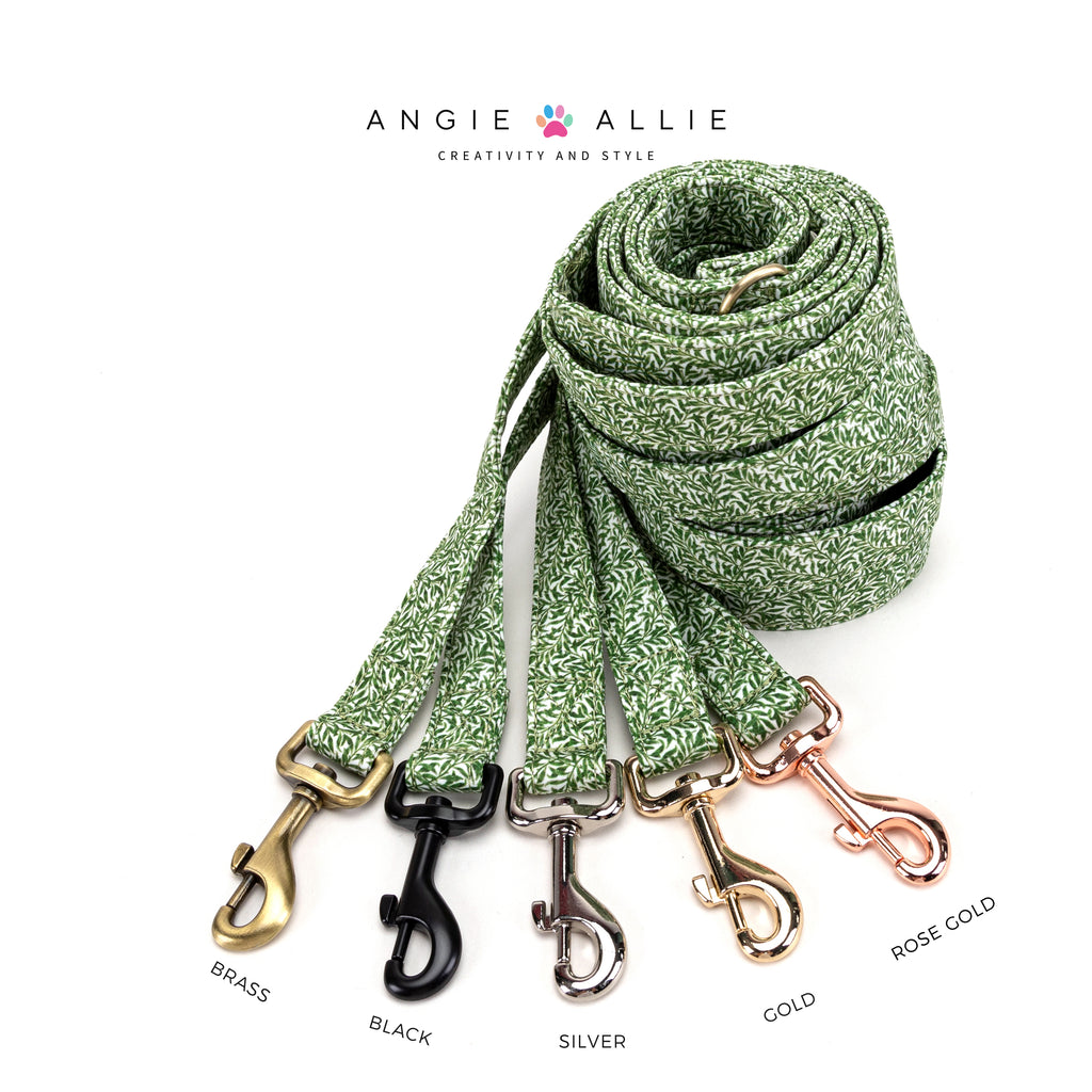 100% Cotton Adjustable Dog Leash  Willow Bough with brass, black, silver, gold, rose gold hardware