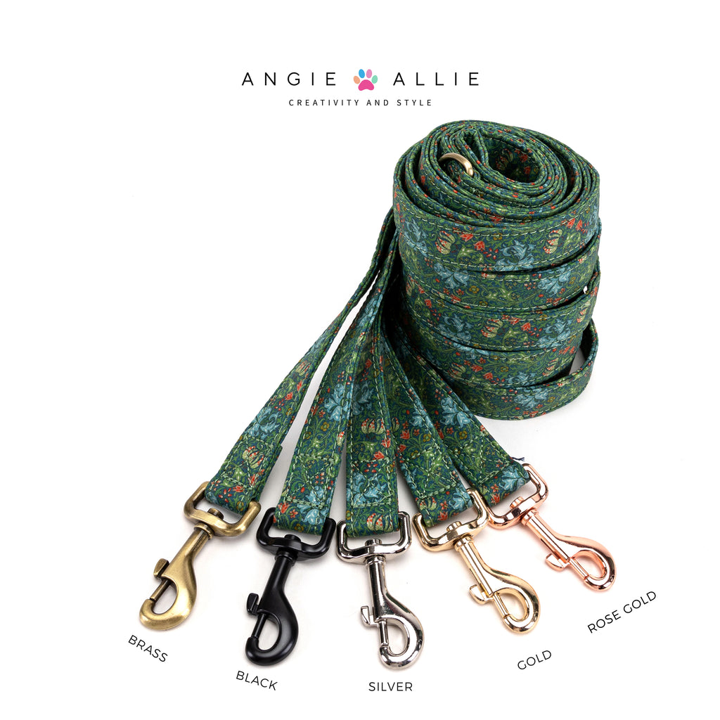 100% Cotton Adjustable Dog Leash Golden Lily with brass, black, silver, gold, rose gold hardware

