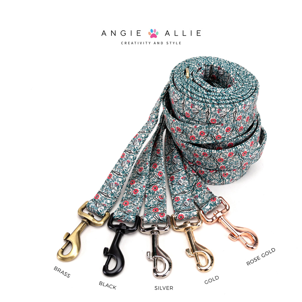 100% Cotton Adjustable Dog Leash  Sweet Briar with brass, black, silver, gold, rose gold hardware