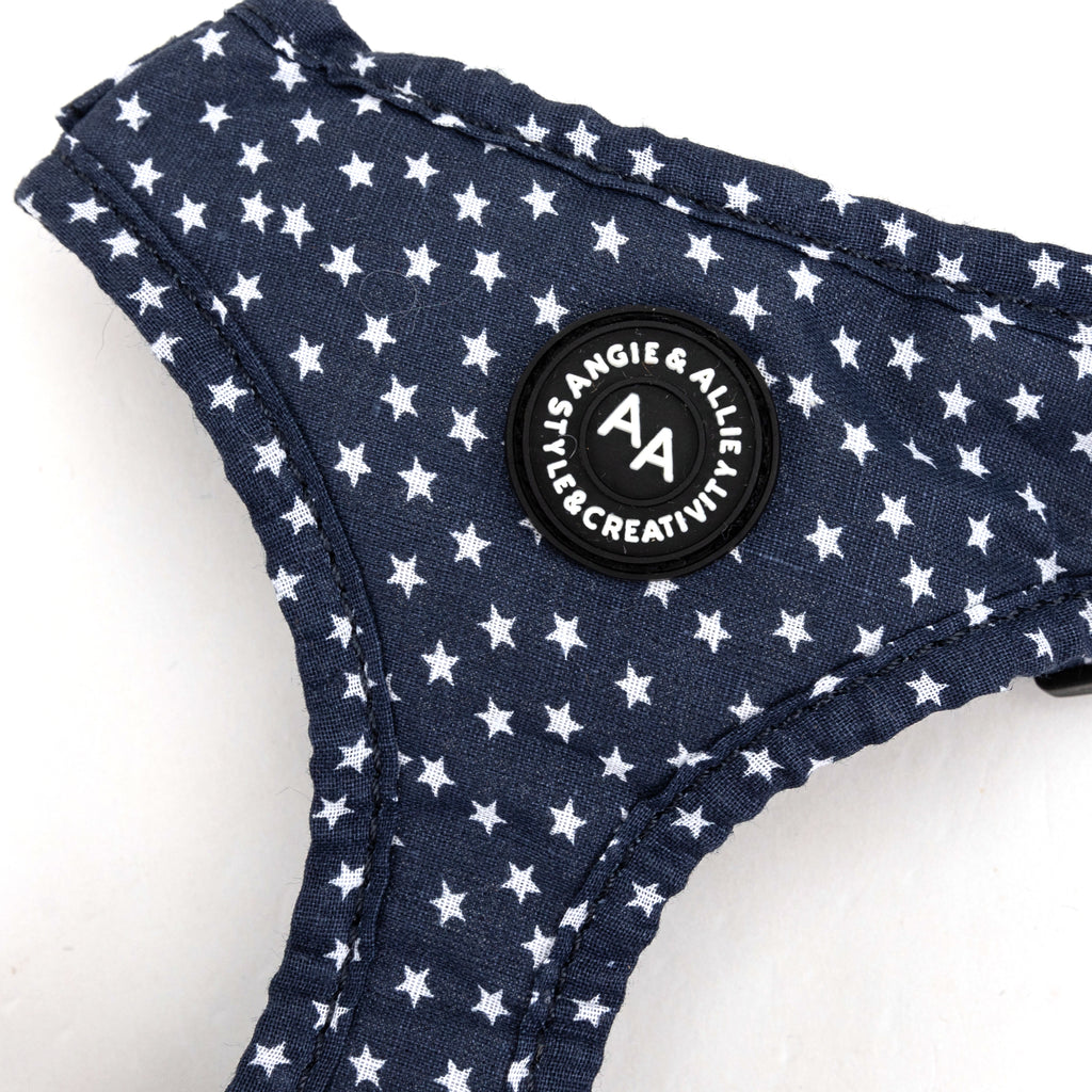 100% Cotton Adjustable No Pull Dog Harness Brass Stars detail