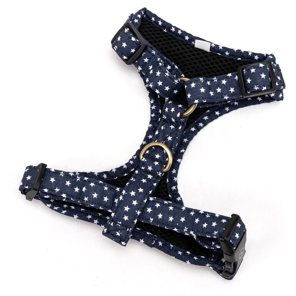 100% Cotton Adjustable No Pull Dog Harness Brass Stars back