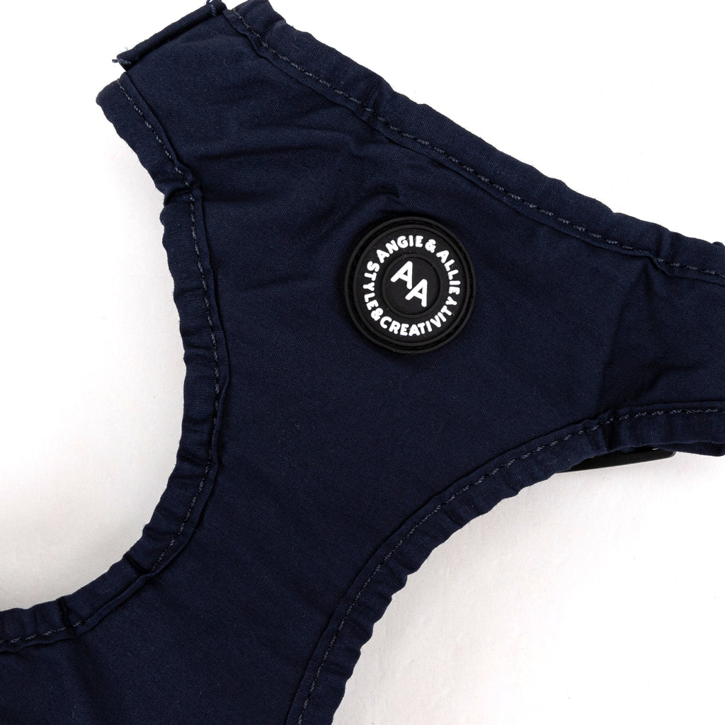 100% Cotton Adjustable No Pull Dog Harness Brass Navy detail