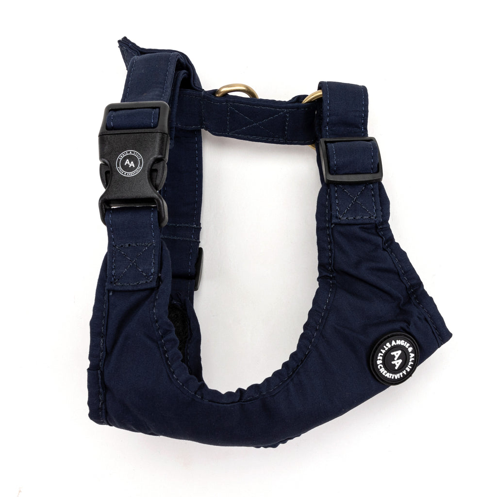 100% Cotton Adjustable No Pull Dog Harness Brass  Navy side