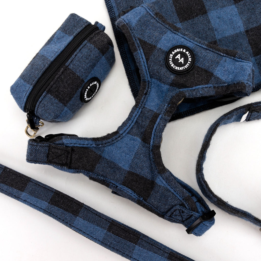 100% Cotton Adjustable No Pull Dog Harness Brass Plaid Blue products series
