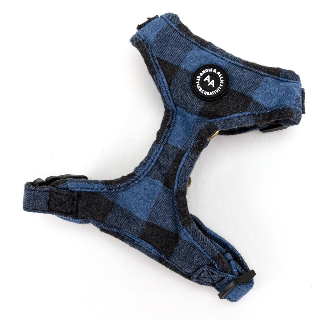 100% Cotton Adjustable No Pull Dog Harness Brass Plaid Blue main
