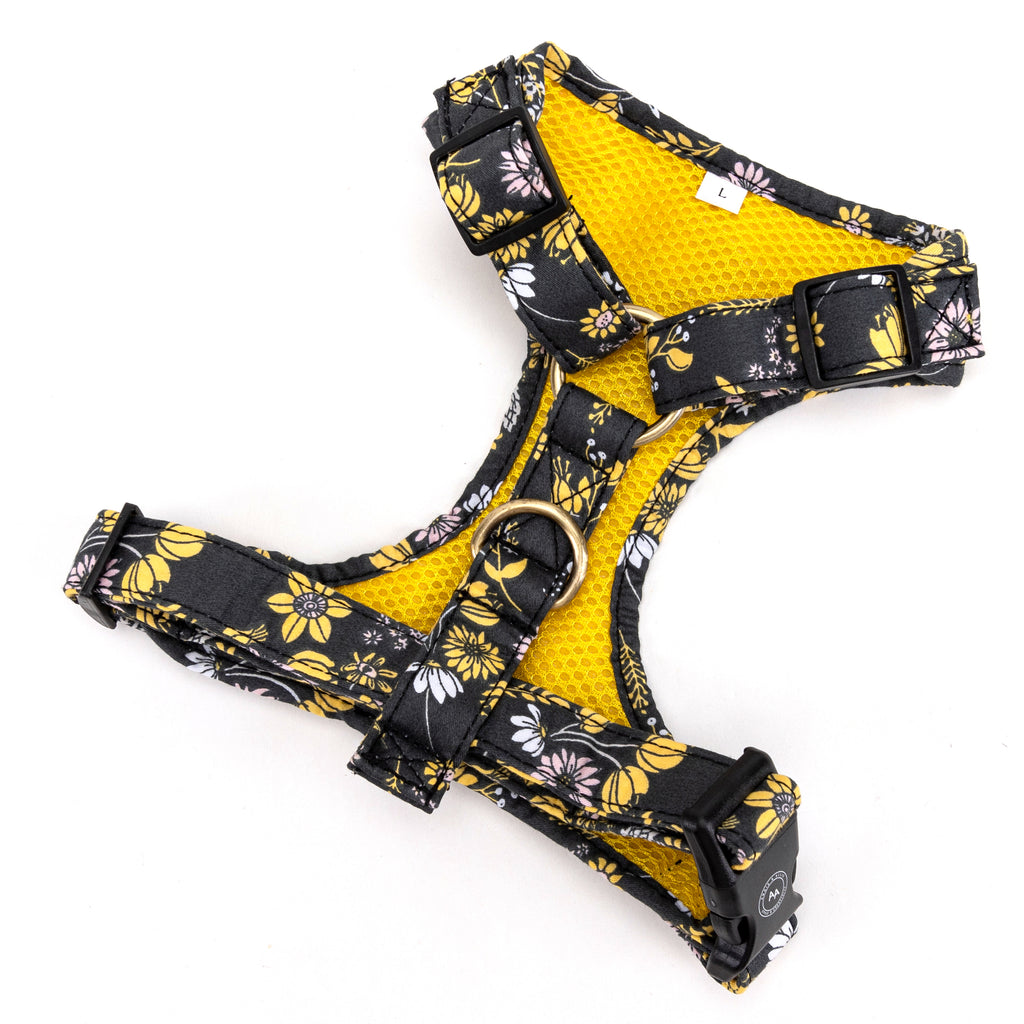 100% Cotton Adjustable No Pull Dog Harness Brass Daisy back