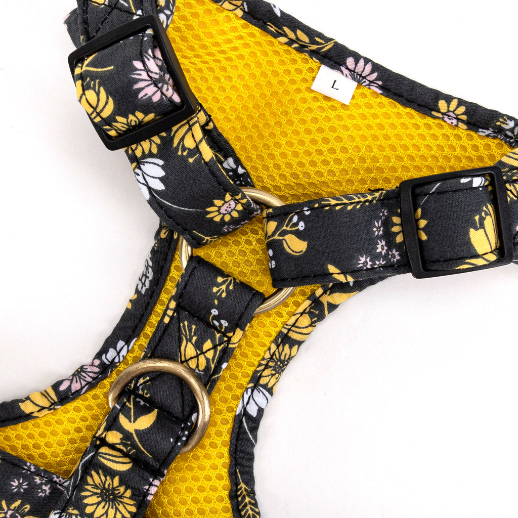 100% Cotton Adjustable No Pull Dog Harness Brass Daisy hardware