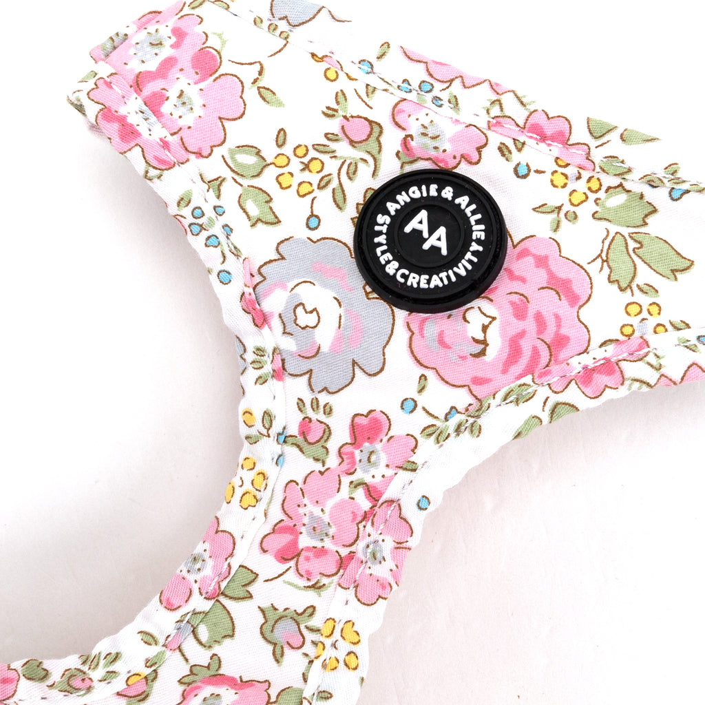 100% Cotton Adjustable No Pull Dog Harness Brass Vintage Rose Pink detail