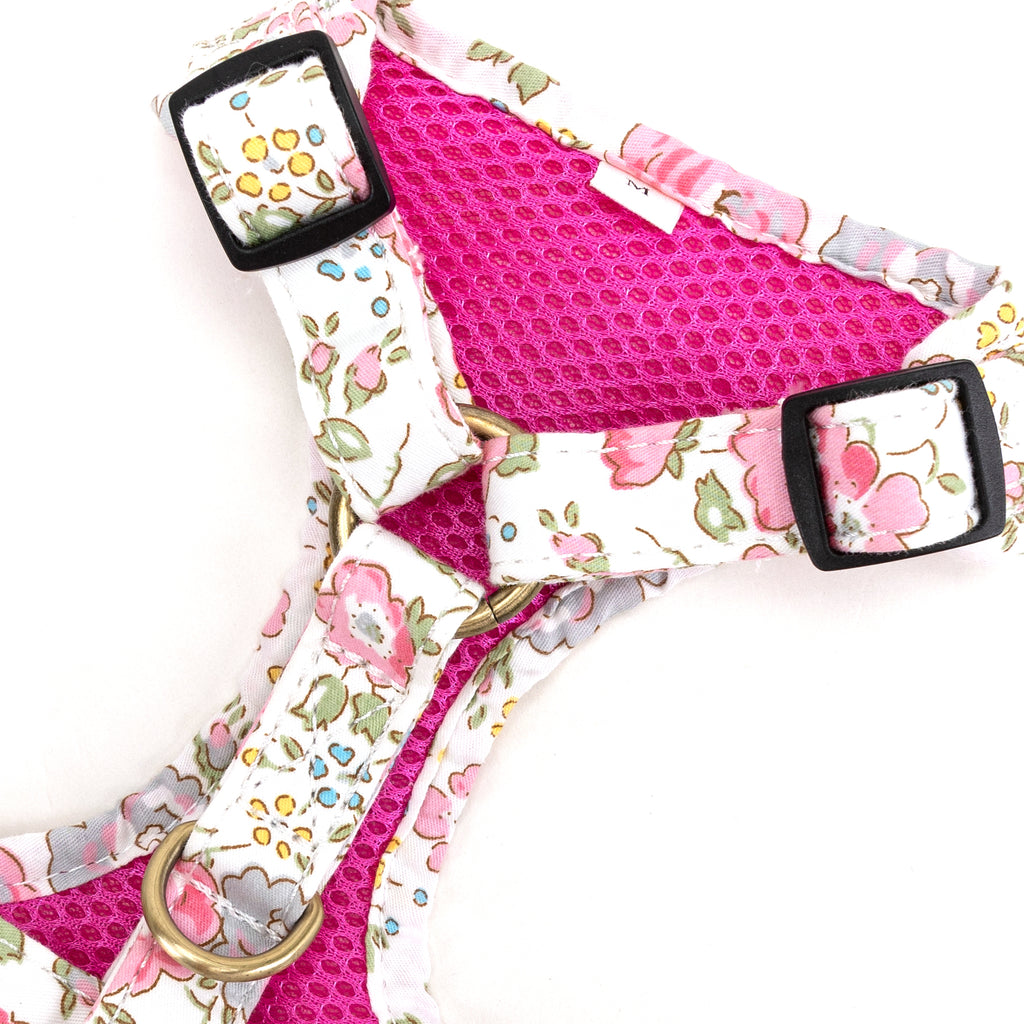 100% Cotton Adjustable No Pull Dog Harness Brass Vintage Rose Pink hardware