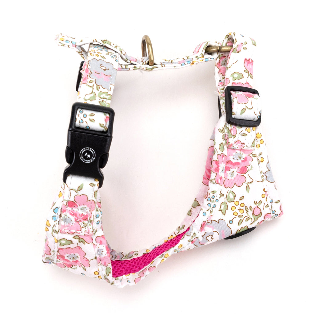 100% Cotton Adjustable No Pull Dog Harness Brass Vintage Rose Pink side