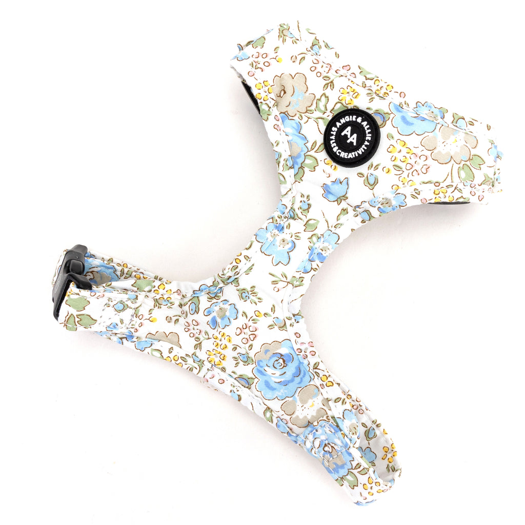 100% Cotton Adjustable No Pull Dog Harness Black Vintage Rose Blue main