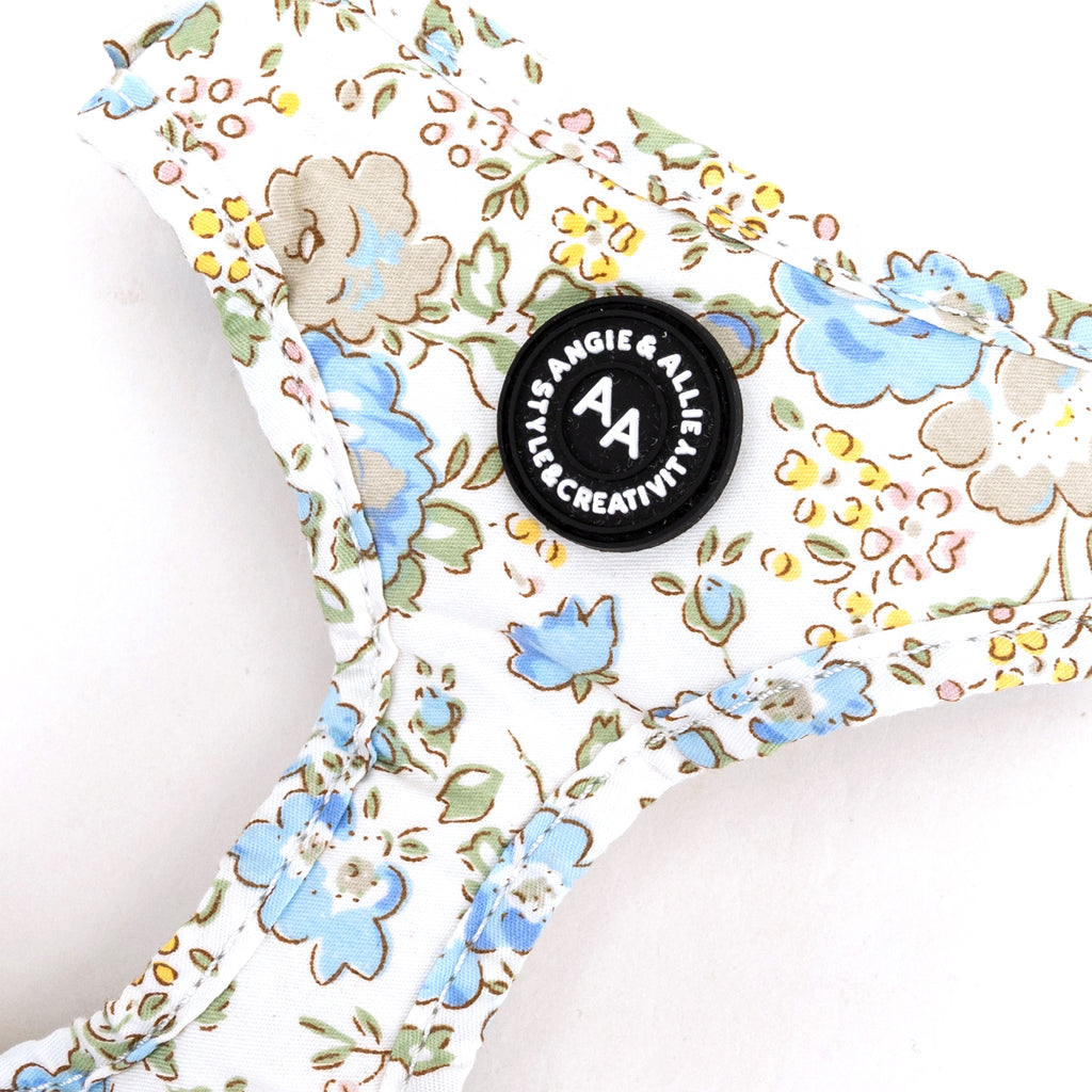 100% Cotton Adjustable No Pull Dog Harness Black Vintage Rose Blue detail