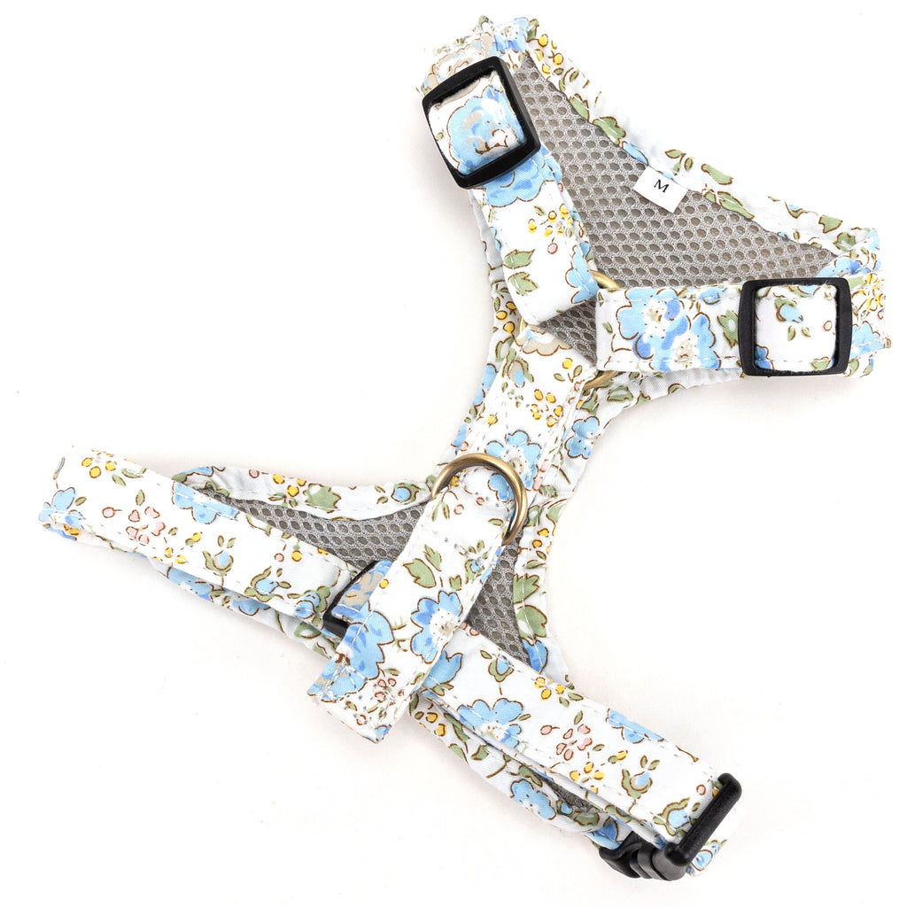 100% Cotton Adjustable No Pull Dog Harness Black Vintage Rose Blue back