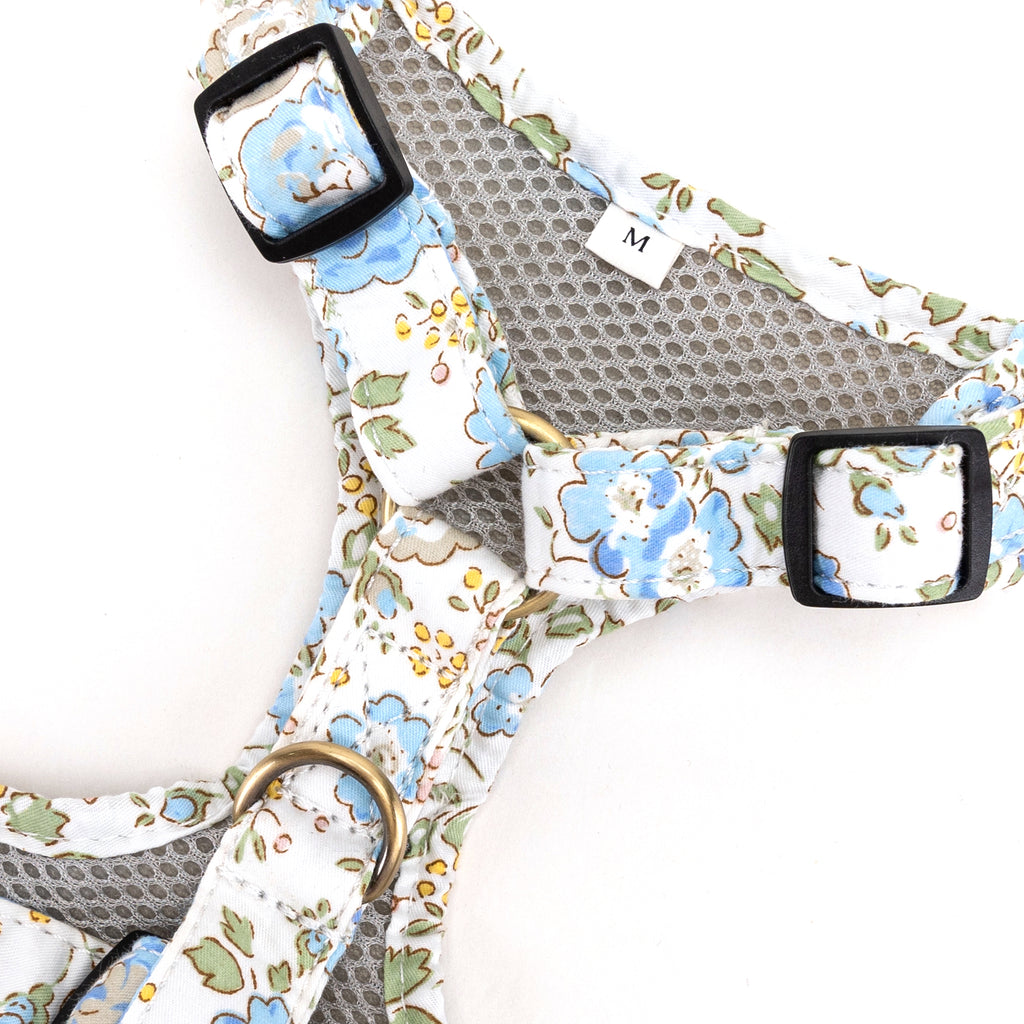 100% Cotton Adjustable No Pull Dog Harness Black Vintage Rose Blue hardware